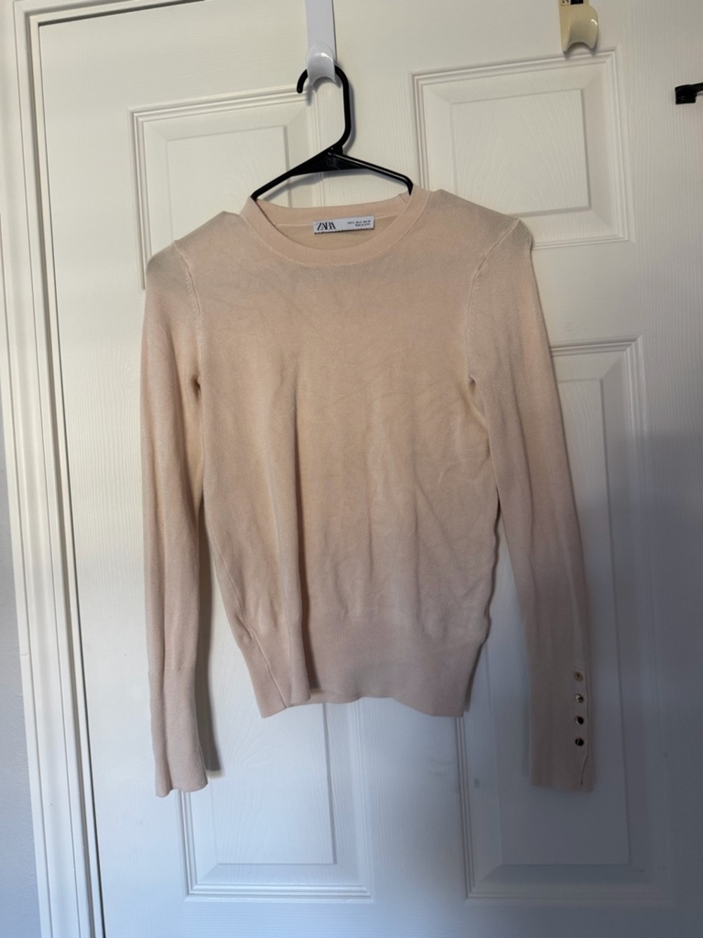 Zara Pale Pink (cream in person) Crewneck Sweater with Cuff Buttons